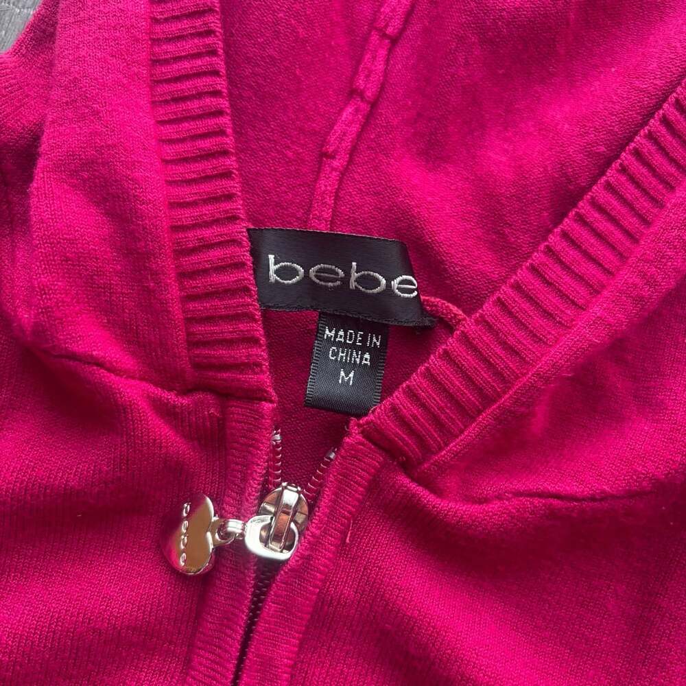 Vintage Bebe Rhinestone Bling Pink Zip-Up Knit Hoodie - Picture 3 of 5